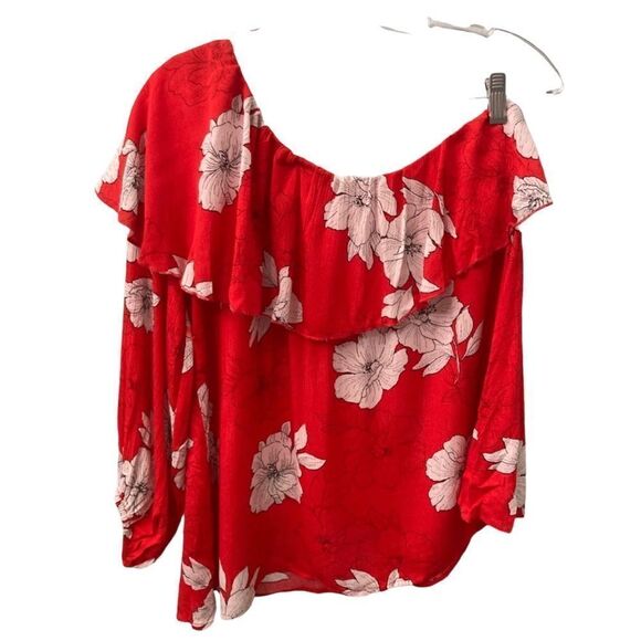 ODDY One Shoulder Red Floral Blouse - Picture 2 of 8